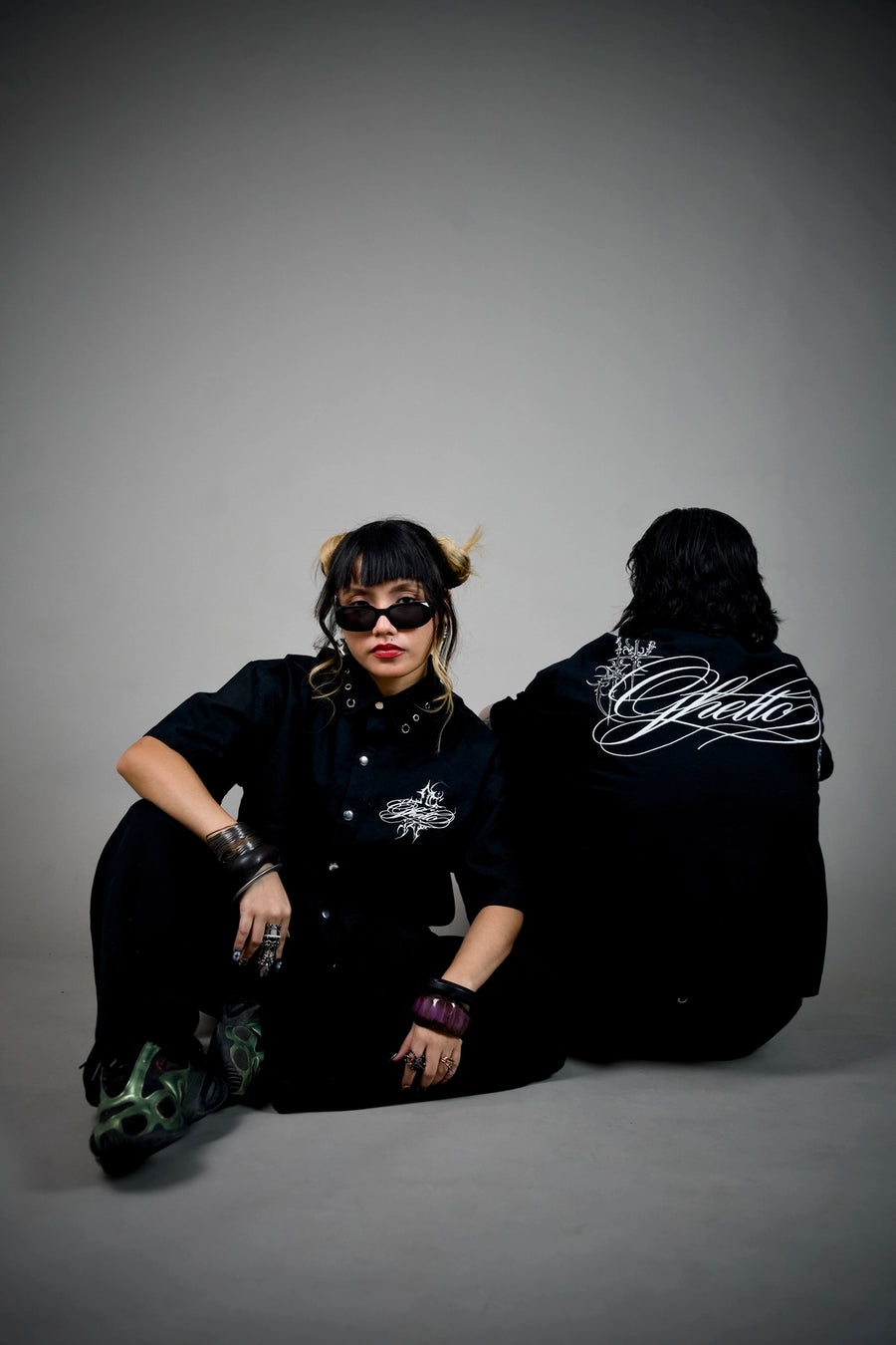 Ghetto Goth Shirt – Black Boxy Snap-Button Shirt with Gothic Script | Ghetto