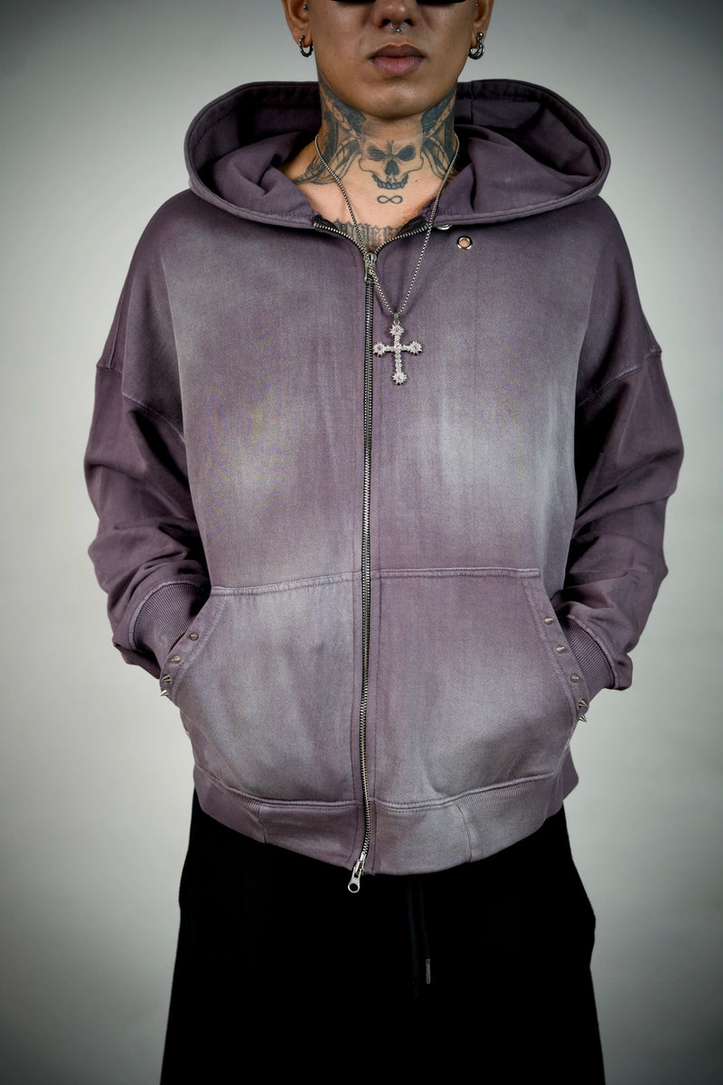 Vesper Faded Purple Zip Hoodie – Washed Oversized Hoodie | Ghetto