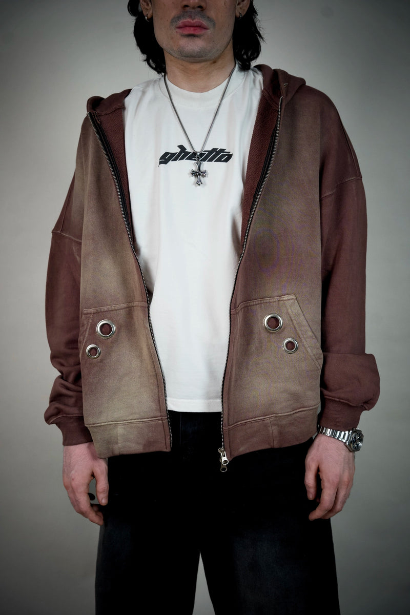 Relic Sun-Faded Brown Zip Hoodie – Eyelet Pocket Streetwear | Ghetto