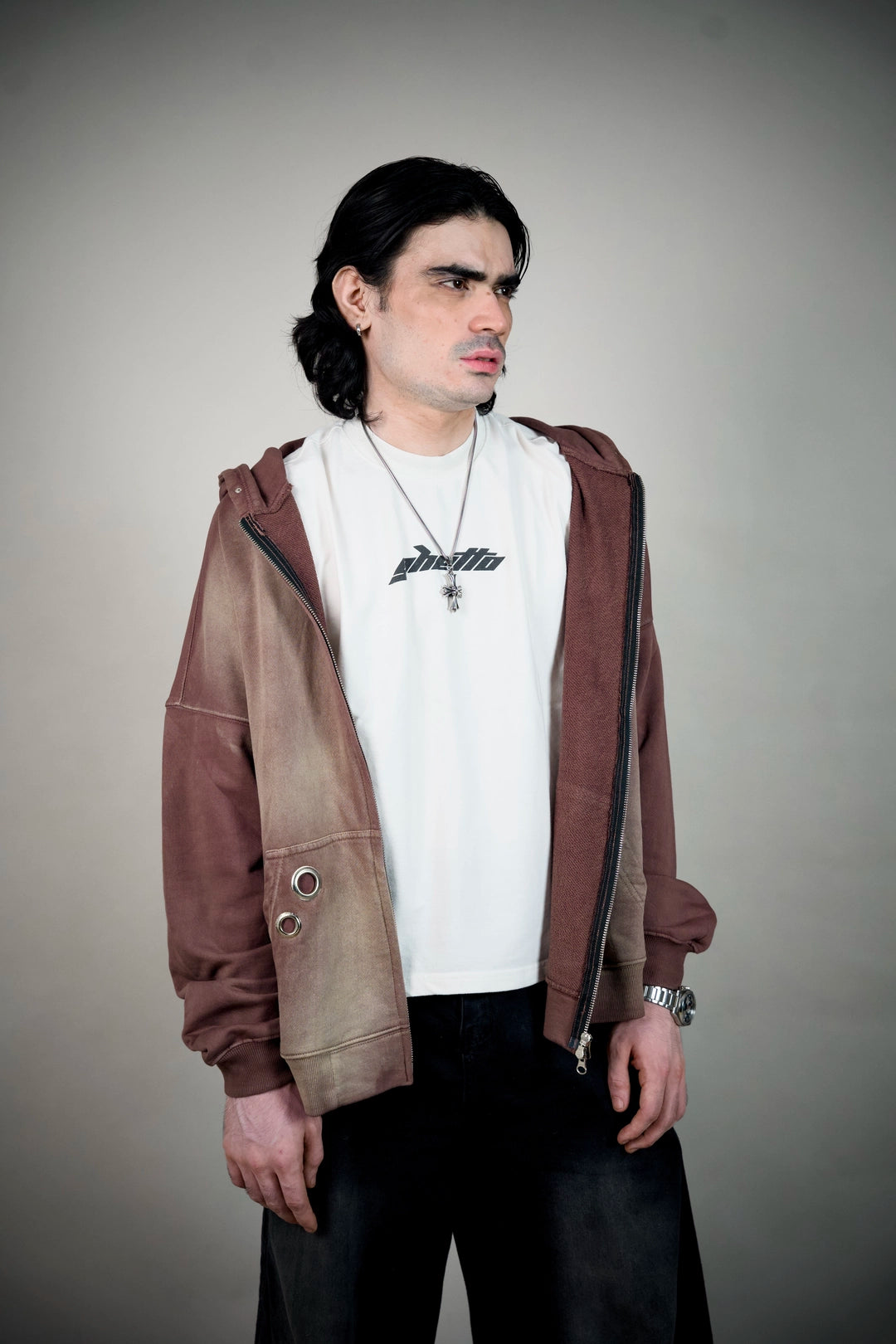 Relic Sun-Faded Brown Zip Hoodie – Eyelet Pocket Streetwear | Ghetto