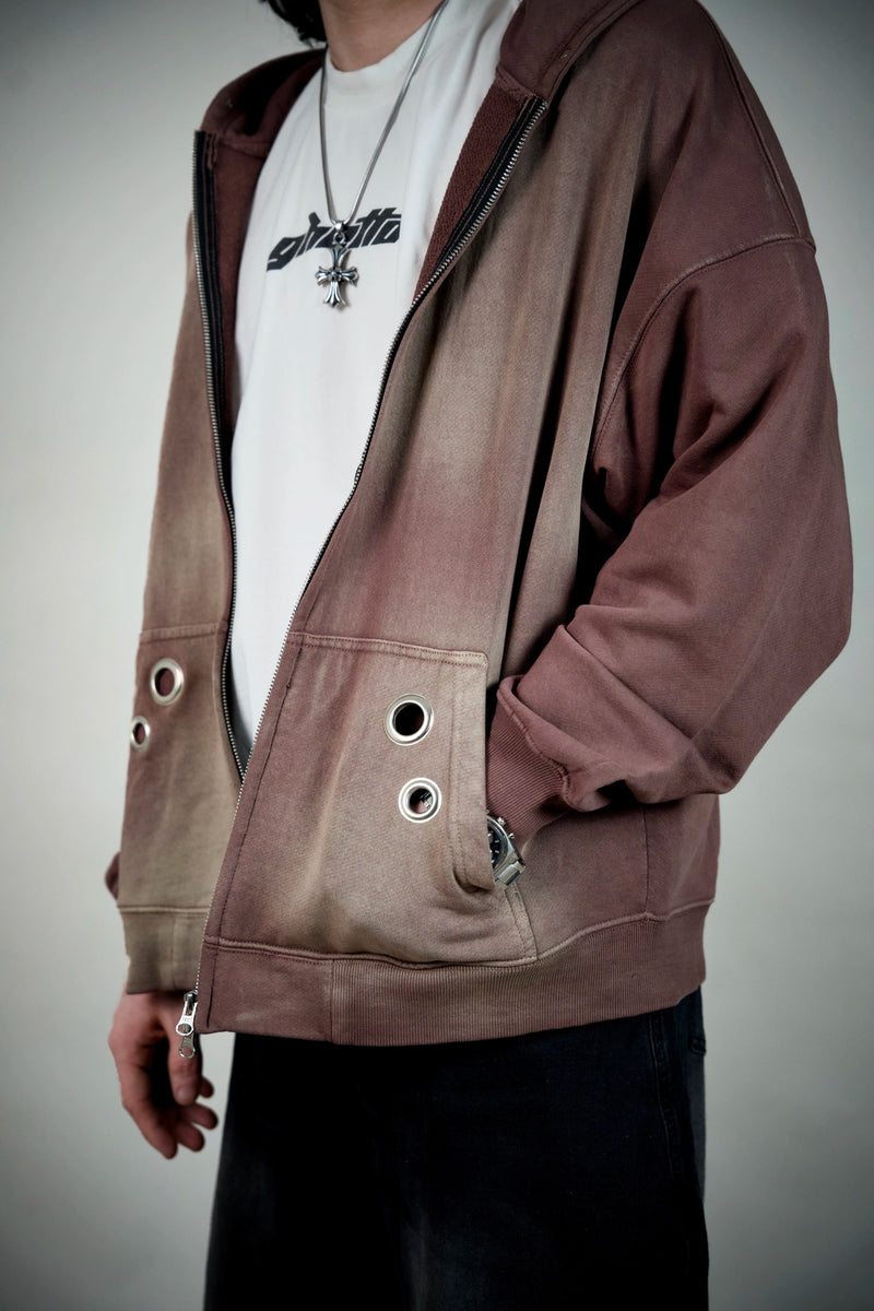 Relic Sun-Faded Brown Zip Hoodie – Eyelet Pocket Streetwear | Ghetto