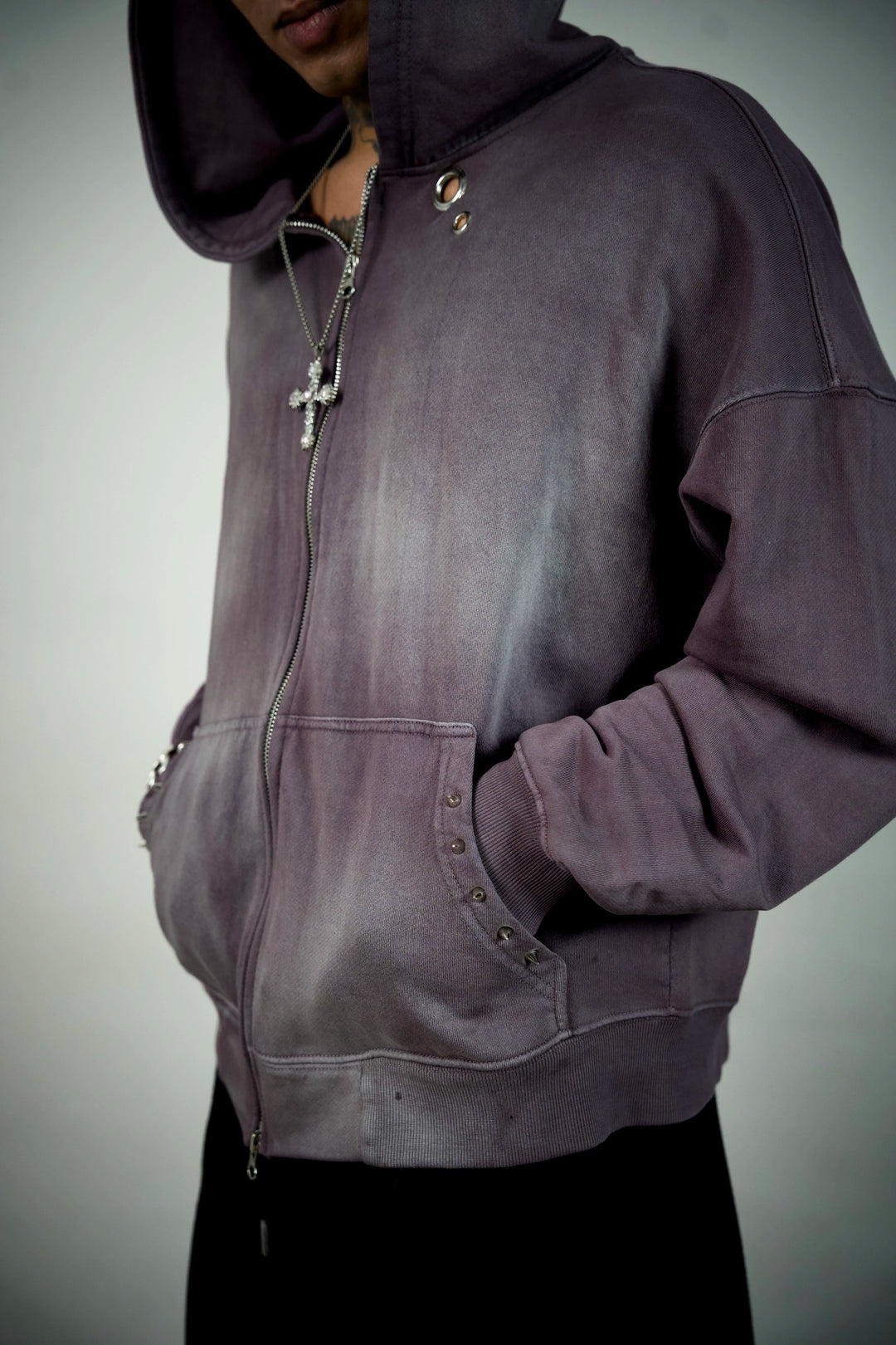 Vesper Faded Purple Zip Hoodie – Washed Oversized Hoodie | Ghetto