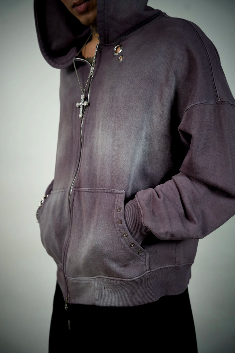 Vesper Faded Purple Zip Hoodie – Washed Oversized Hoodie | Ghetto