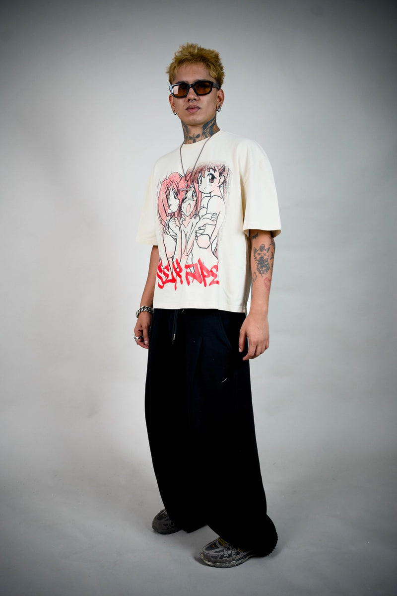 Cake Anime Graphic Tee – Cream Boxy Fit | Ghetto