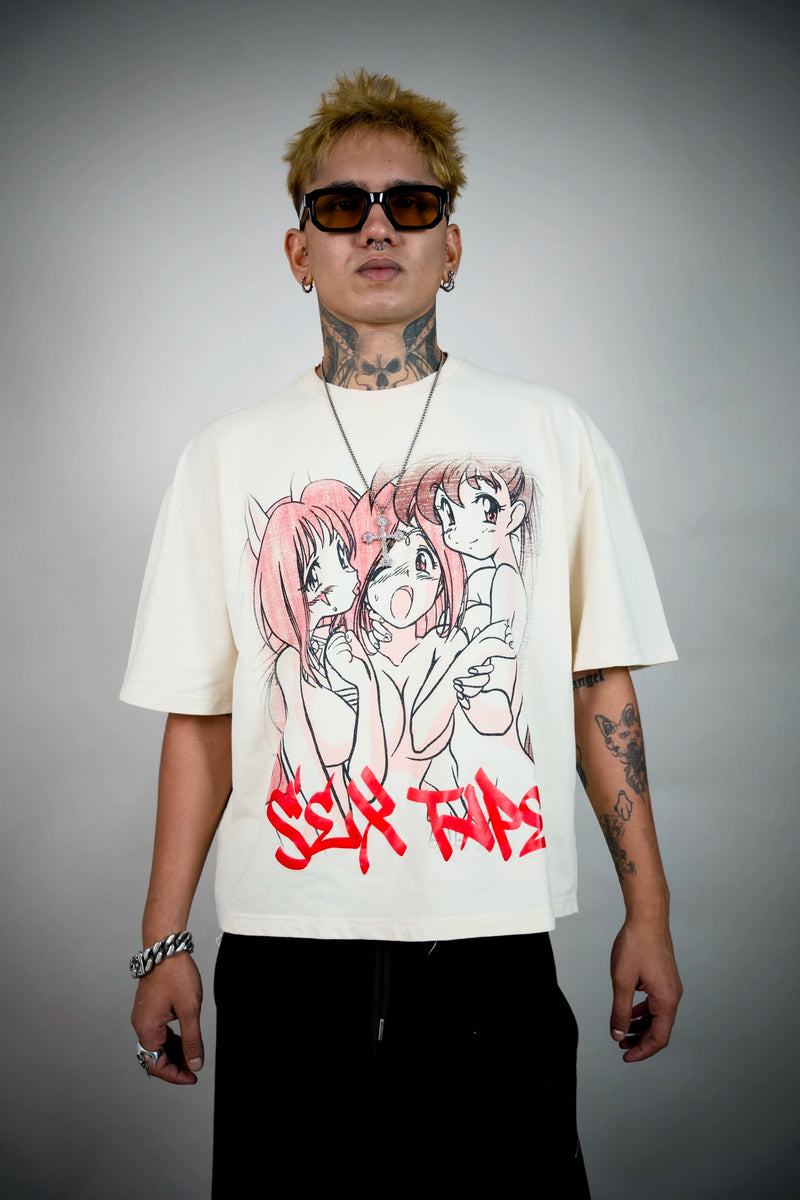 Cake Anime Graphic Tee – Cream Boxy Fit | Ghetto