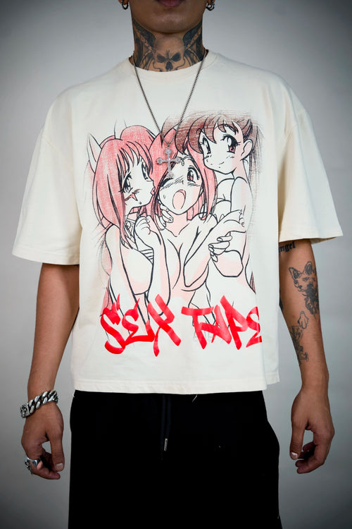 Cake Anime Graphic Tee – Cream Boxy Fit | Ghetto