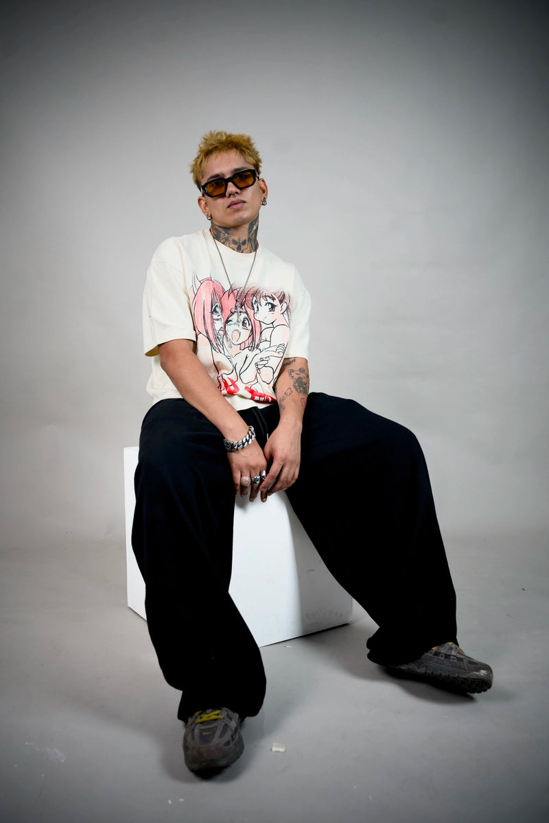 Cake Anime Graphic Tee – Cream Boxy Fit | Ghetto