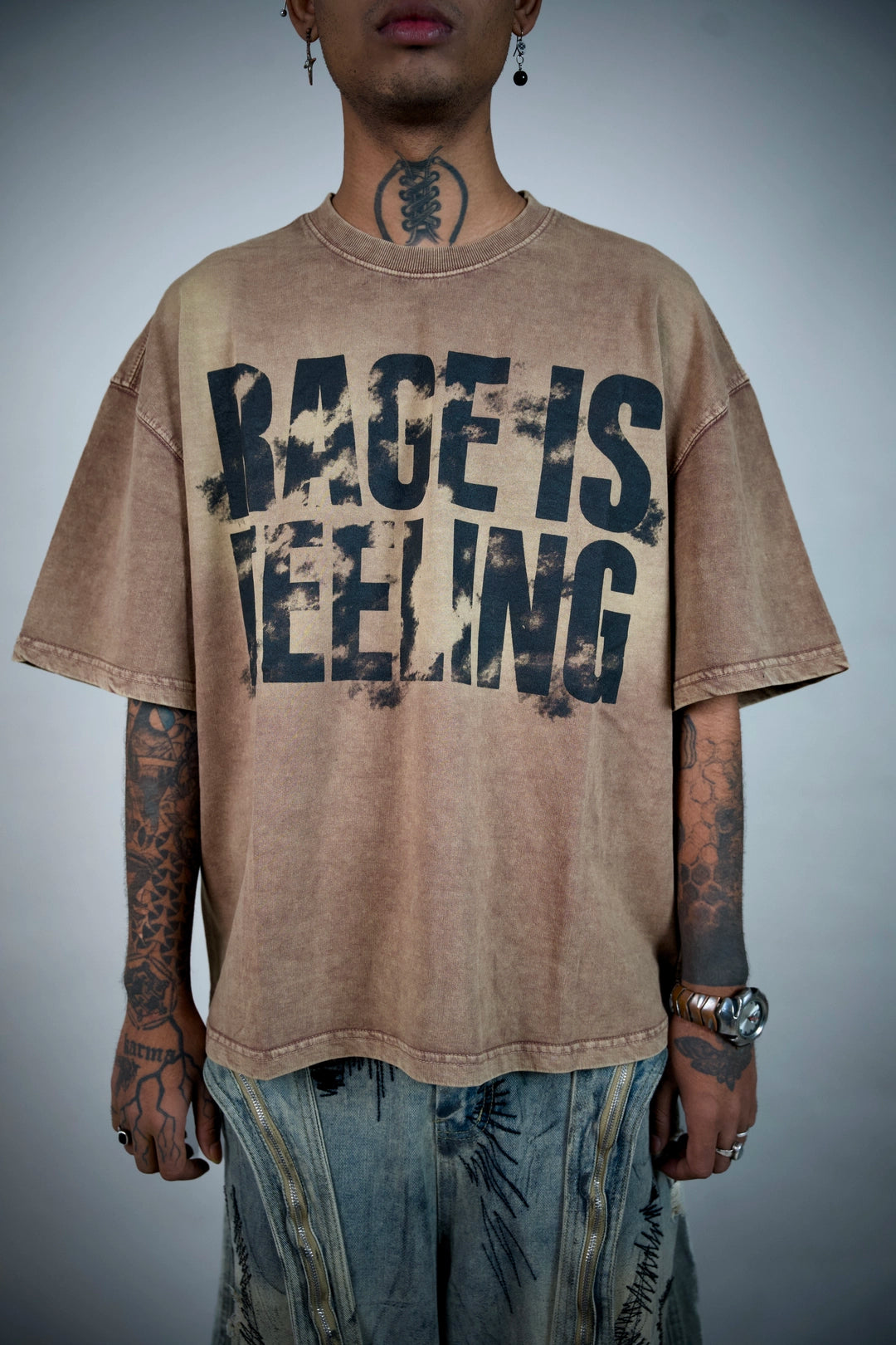 Faded Rage “Rage Is Feeling” Acid Wash Tee – Tan | Ghetto