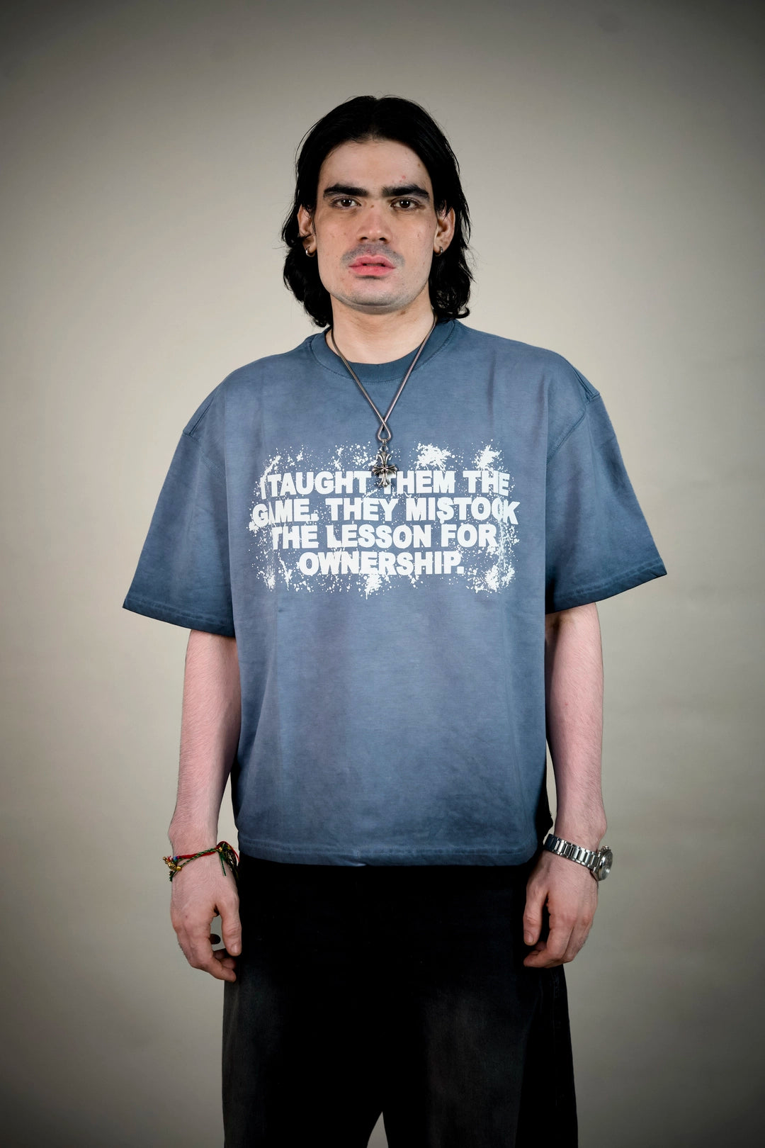No Successors Slogan Tee – Washed Slate Blue | Ghetto