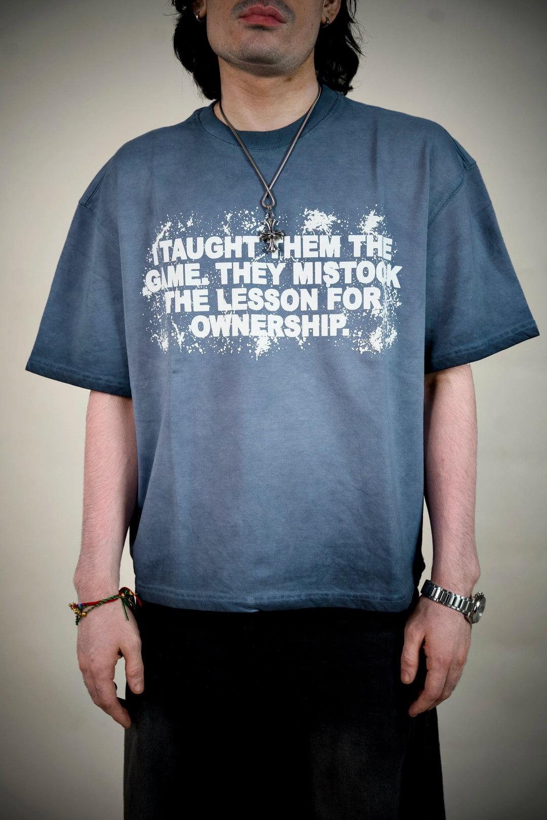 No Successors Slogan Tee – Washed Slate Blue | Ghetto
