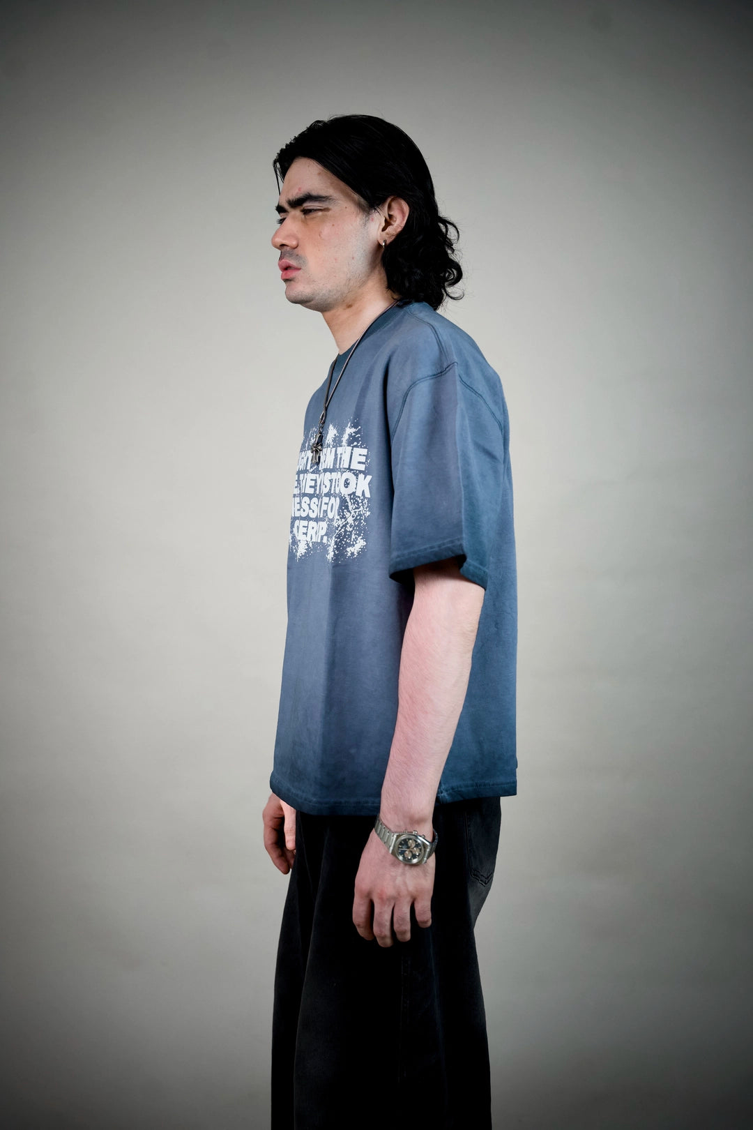 No Successors Slogan Tee – Washed Slate Blue | Ghetto