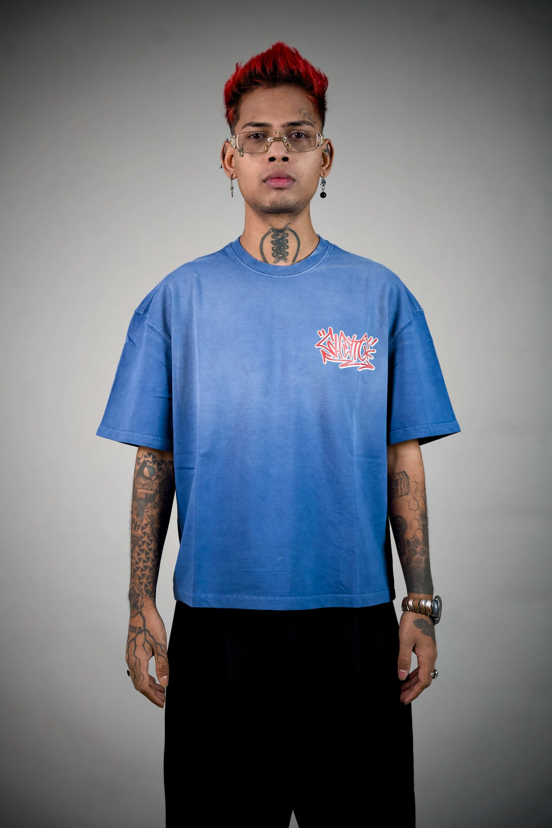Tagger Graffiti Tee – Washed Blue Streetwear T-Shirt | Ghetto
