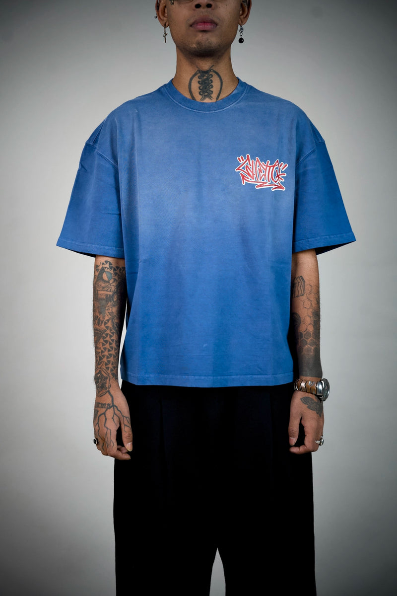 Tagger Graffiti Tee – Washed Blue Streetwear T-Shirt | Ghetto