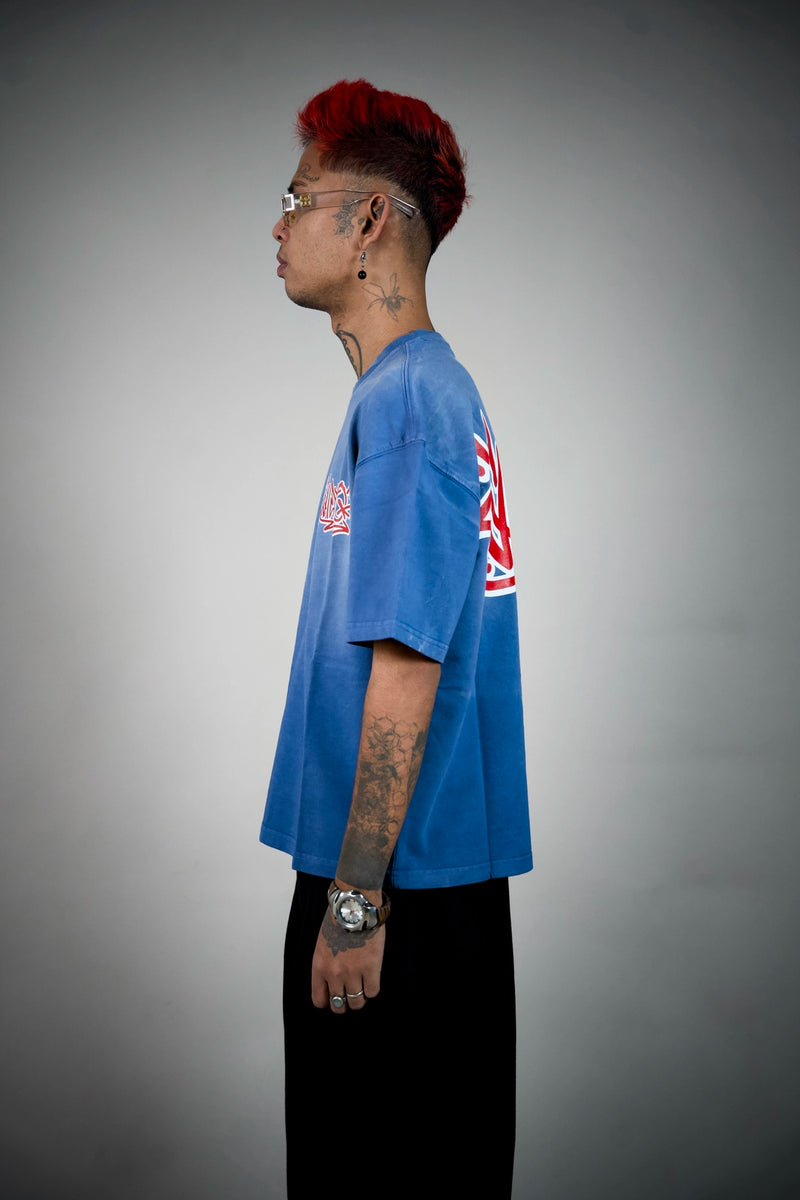 Tagger Graffiti Tee – Washed Blue Streetwear T-Shirt | Ghetto