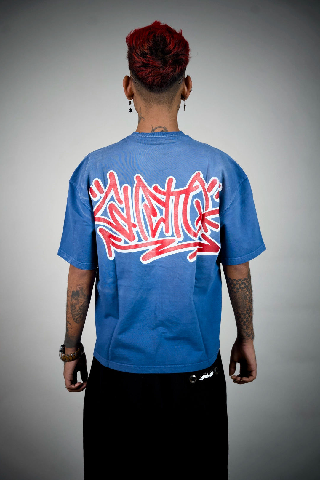 Tagger Graffiti Tee – Washed Blue Streetwear T-Shirt | Ghetto