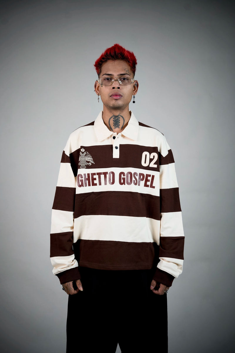 Ghetto League Striped Rugby Polo – Brown & Cream | Ghetto