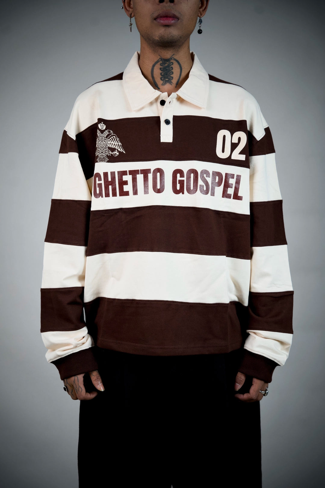 Ghetto League Striped Rugby Polo – Brown & Cream | Ghetto