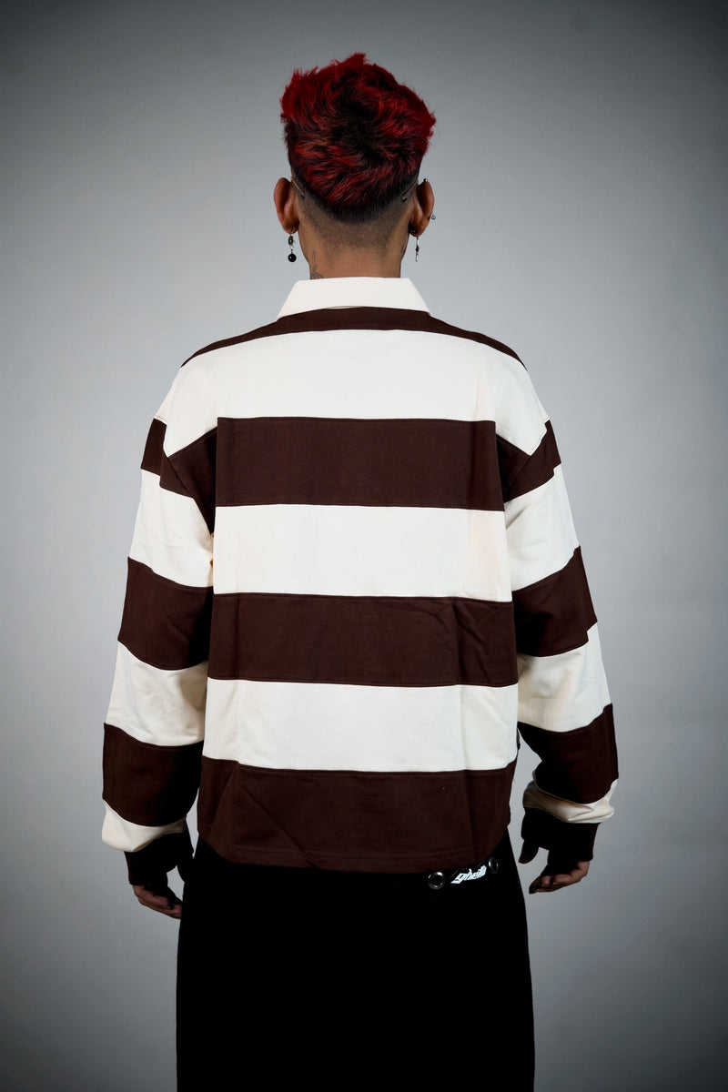 Ghetto League Striped Rugby Polo – Brown & Cream | Ghetto