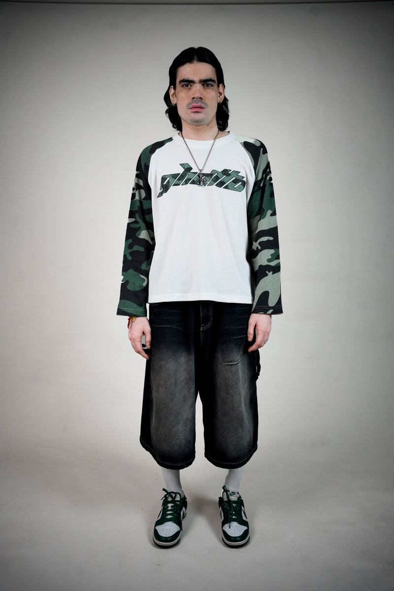 Ghetto’s Nature Camo Raglan Waffle Tee – Olive & White | Ghetto