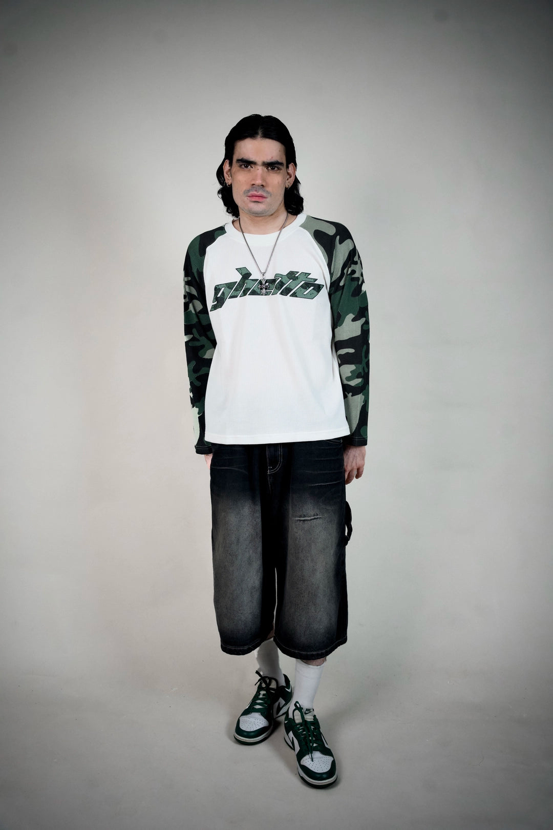Ghetto’s Nature Camo Raglan Waffle Tee – Olive & White | Ghetto