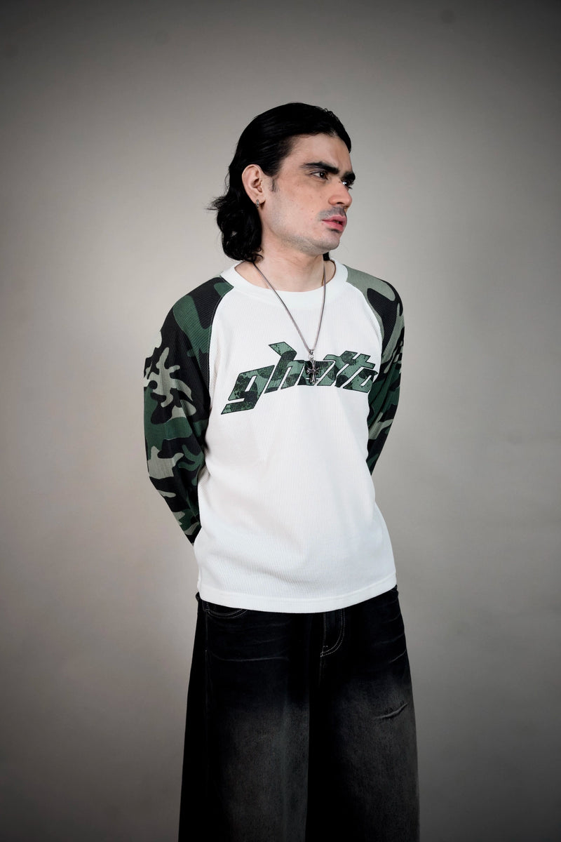 Ghetto’s Nature Camo Raglan Waffle Tee – Olive & White | Ghetto