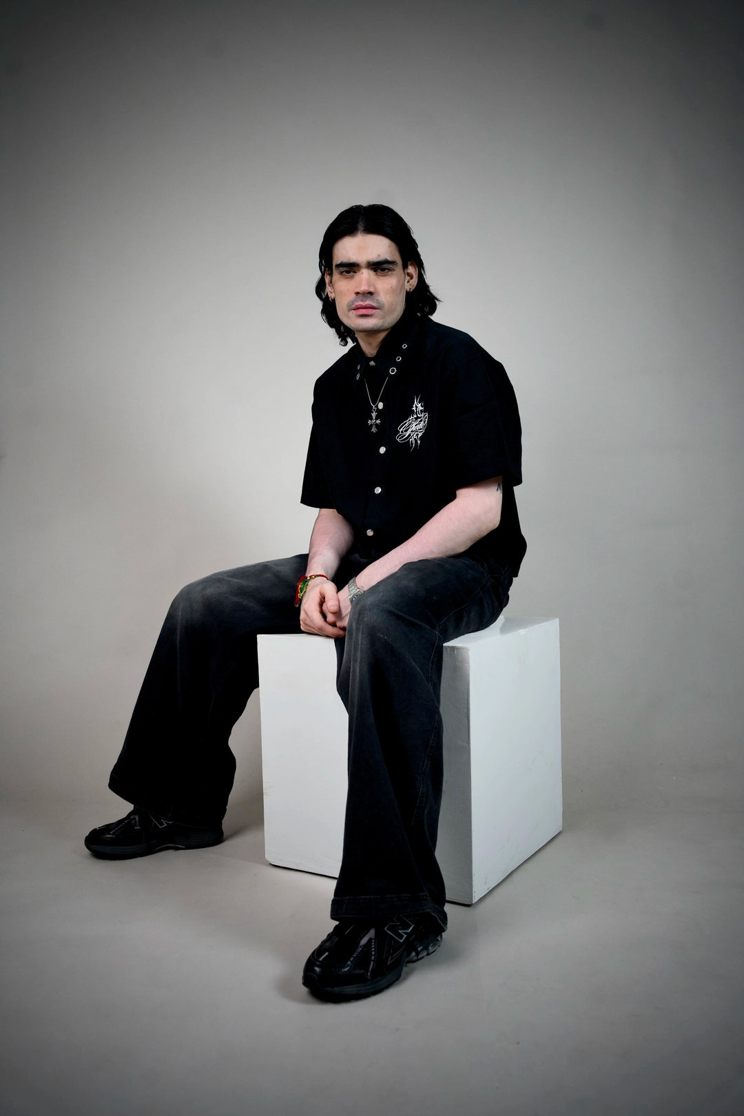 Ghetto Goth Shirt – Black Boxy Snap-Button Shirt with Gothic Script | Ghetto