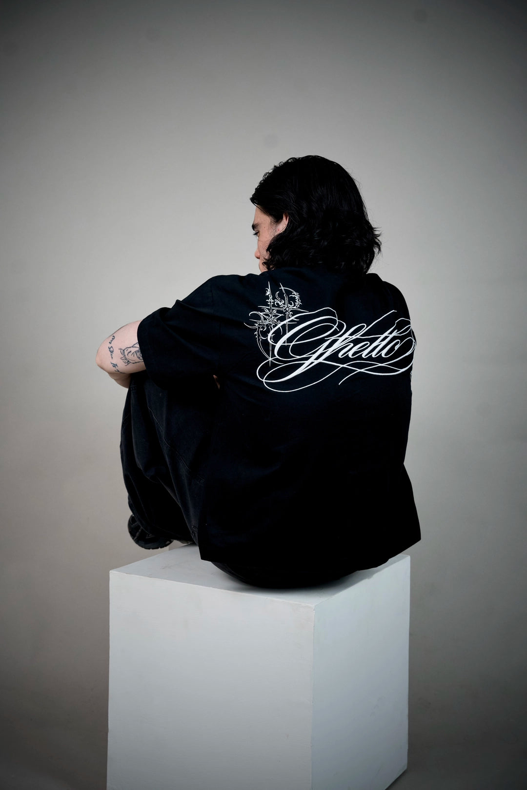 Ghetto Goth Shirt – Black Boxy Snap-Button Shirt with Gothic Script | Ghetto