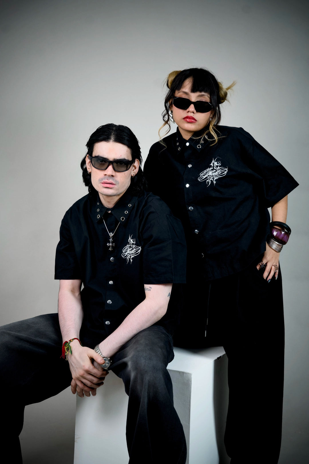 Ghetto Goth Shirt – Black Boxy Snap-Button Shirt with Gothic Script | Ghetto