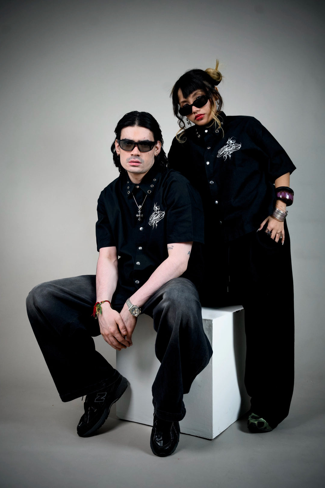 Ghetto Goth Shirt – Black Boxy Snap-Button Shirt with Gothic Script | Ghetto