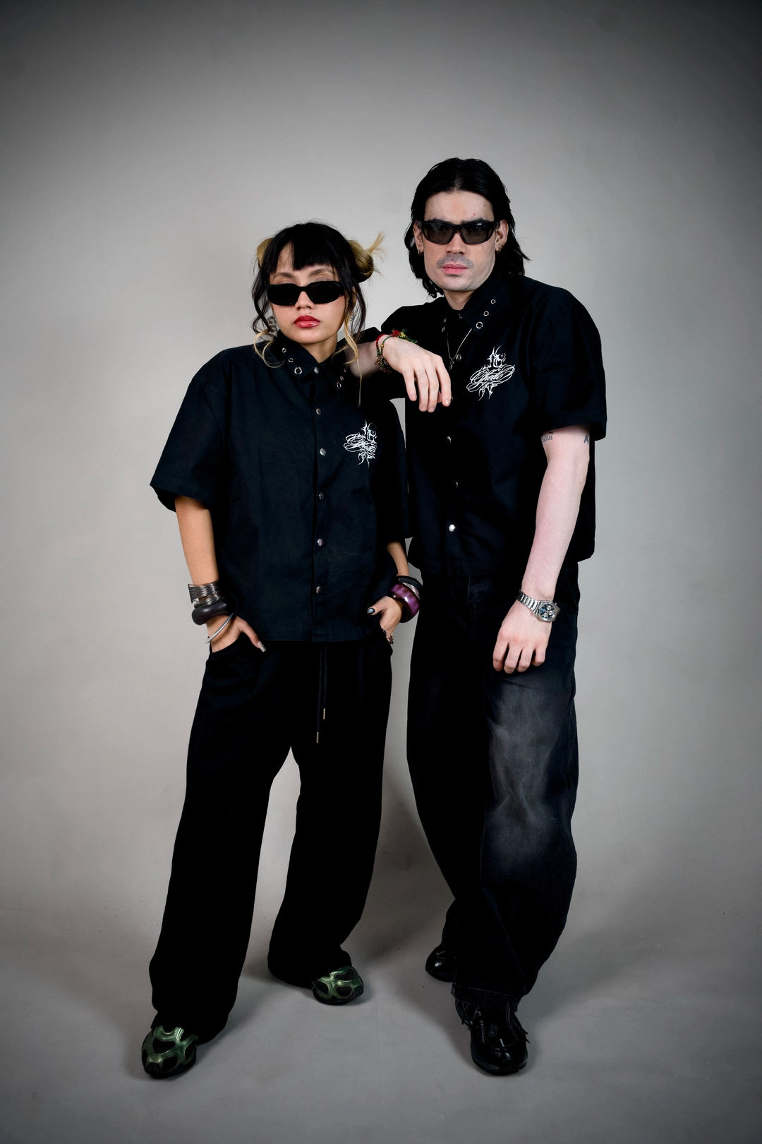 Ghetto Goth Shirt – Black Boxy Snap-Button Shirt with Gothic Script | Ghetto