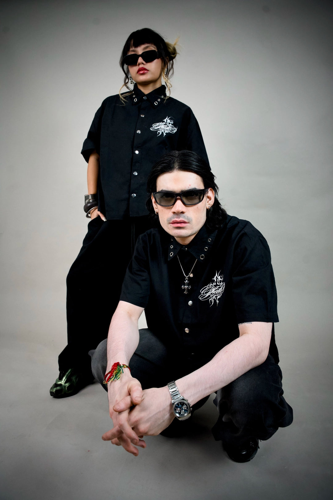 Ghetto Goth Shirt – Black Boxy Snap-Button Shirt with Gothic Script | Ghetto